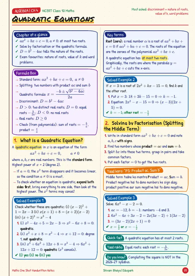 Maths One Shot notes page
